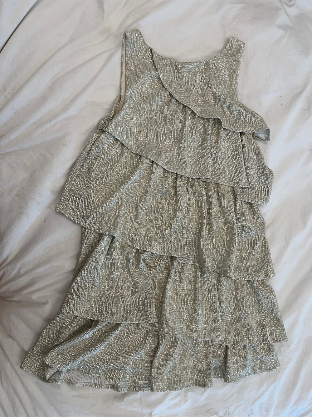 GAP Girls Metallic Silver Tiered Ruffle Dress